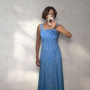 Vintage Eileen West Maxi Dress 8 Blue Sundress Glam Chic Coastal Made US